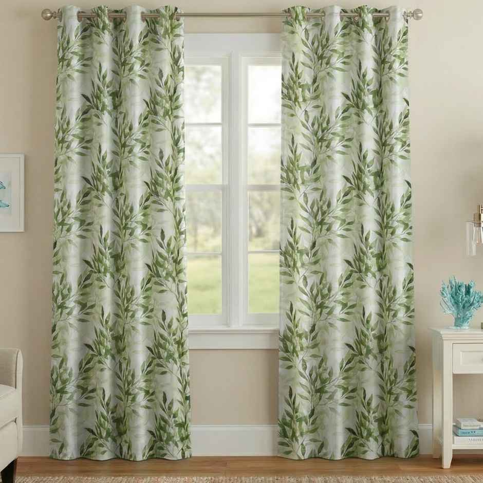 Home Sizzler Floral Flow Grommet Polyester Window Curtain 5 Feet Leaf Green