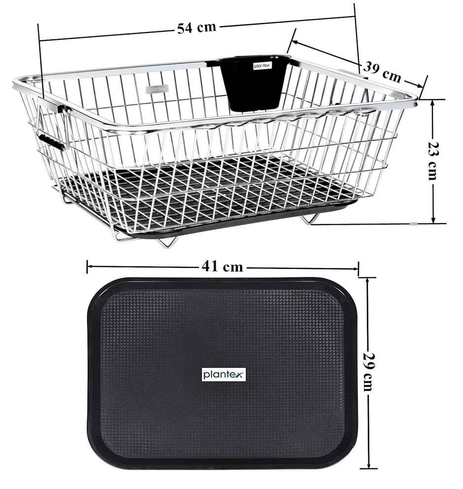 Plantex Stainless Steel Dish Drainer Basket for Kitchen Utensils - Chrome Finish