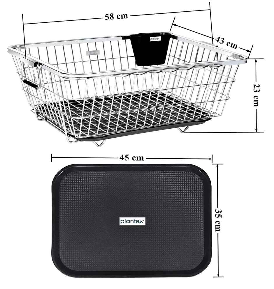 Plantex Stainless Steel Dish Drainer Basket for Kitchen Utensils - Chrome Finish