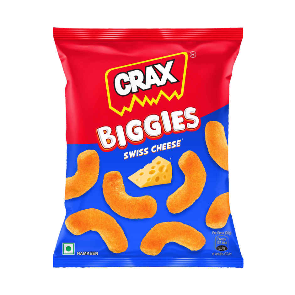 Crax Biggies Swiss Cheese Puff Snacks | Cheesy & Crispy