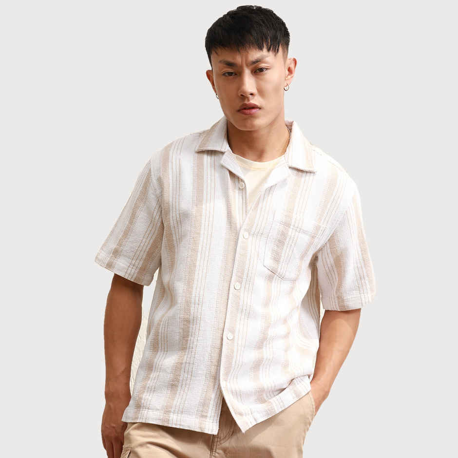 Hubberholme Men's Vertical Striped Cotton Relaxed Fit Casual Shirt | Multicolor - 44