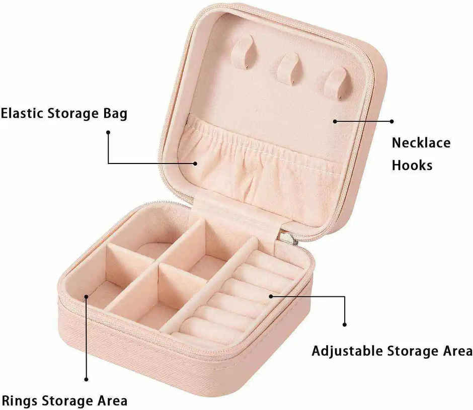 Lazer Jewellery Organizer PU Leather Zipper Storage Box Square