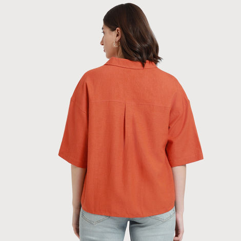 DL Women's Drop Shoulder Casual Oversized Shirt | DLWSHW23005 | Orange - M