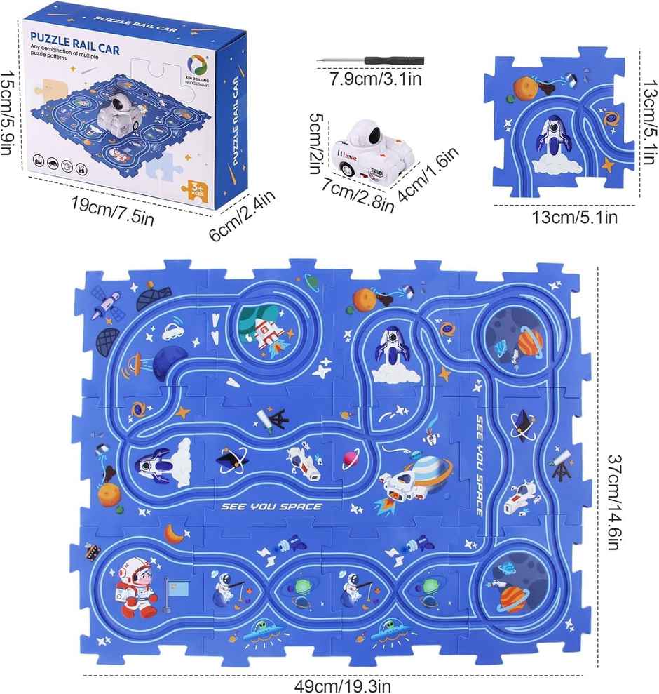 Toyshine Puzzle Racer Kids Car Track Set with Montessori Puzzle Rail Cars