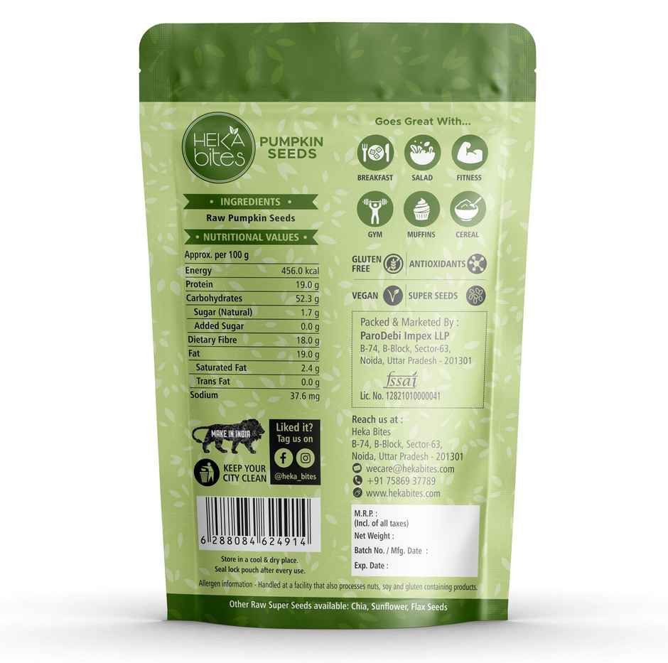 Heka Bites Raw Pumpkin Seeds Truly Premium Seeds Source of Magnesium Zinc & Potassium