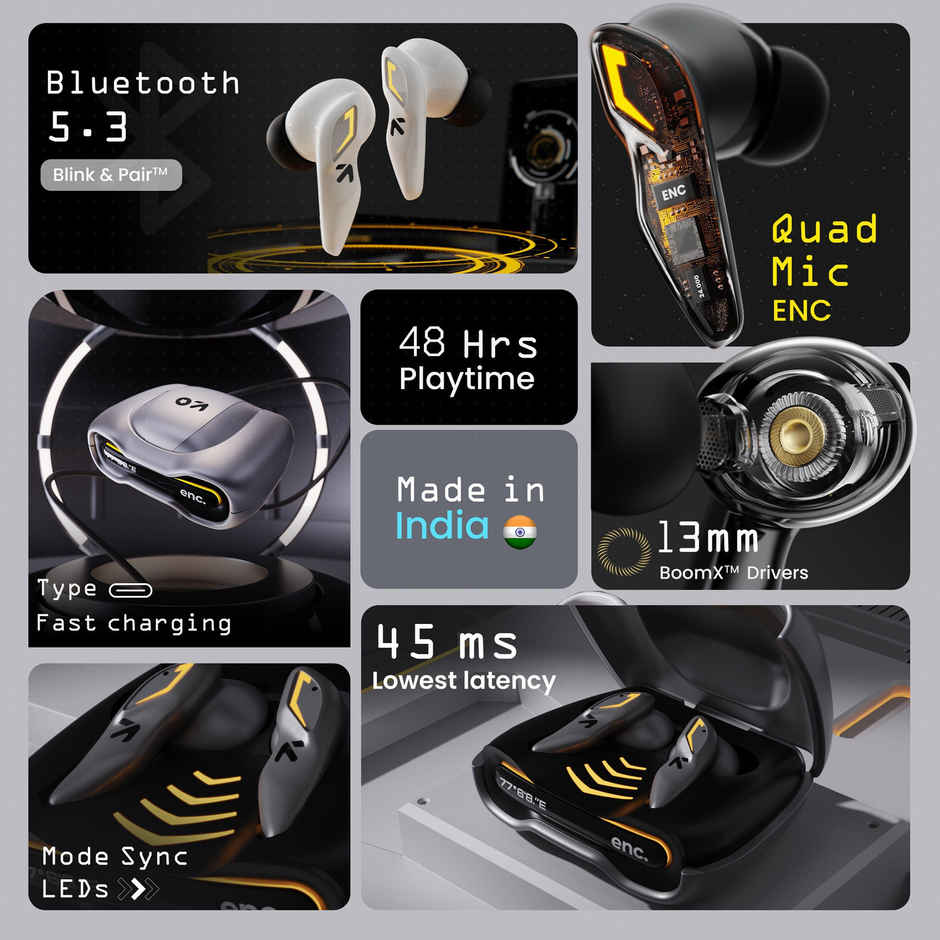 GOBOULT Astra with Quad Mic ENC, 48Hrs Battery, |Smoky Metal, True Wireless