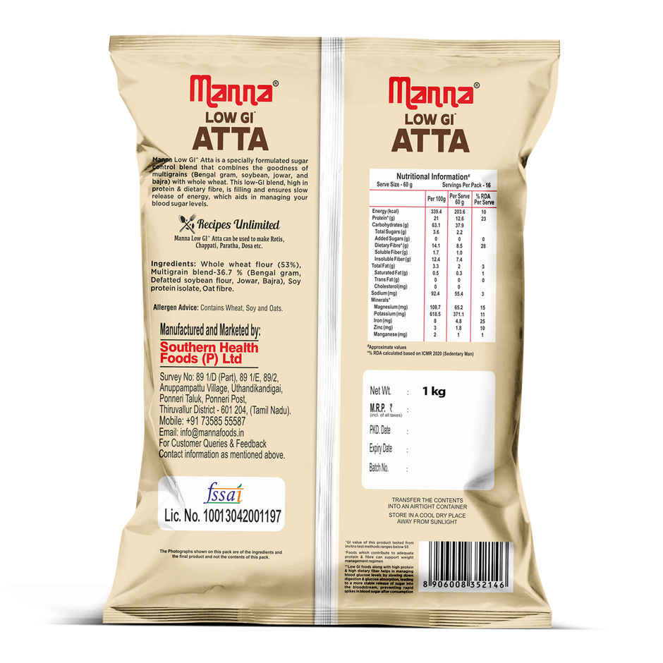 Manna Low Gi Atta - Diabetic Friendly| High Protein & Fibre
