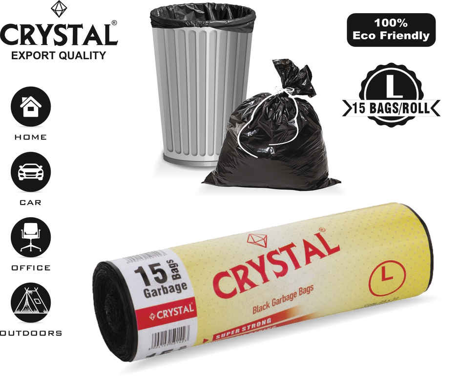 Crystal Large Black Garbage Bag Roll 24X32 Combo of 2