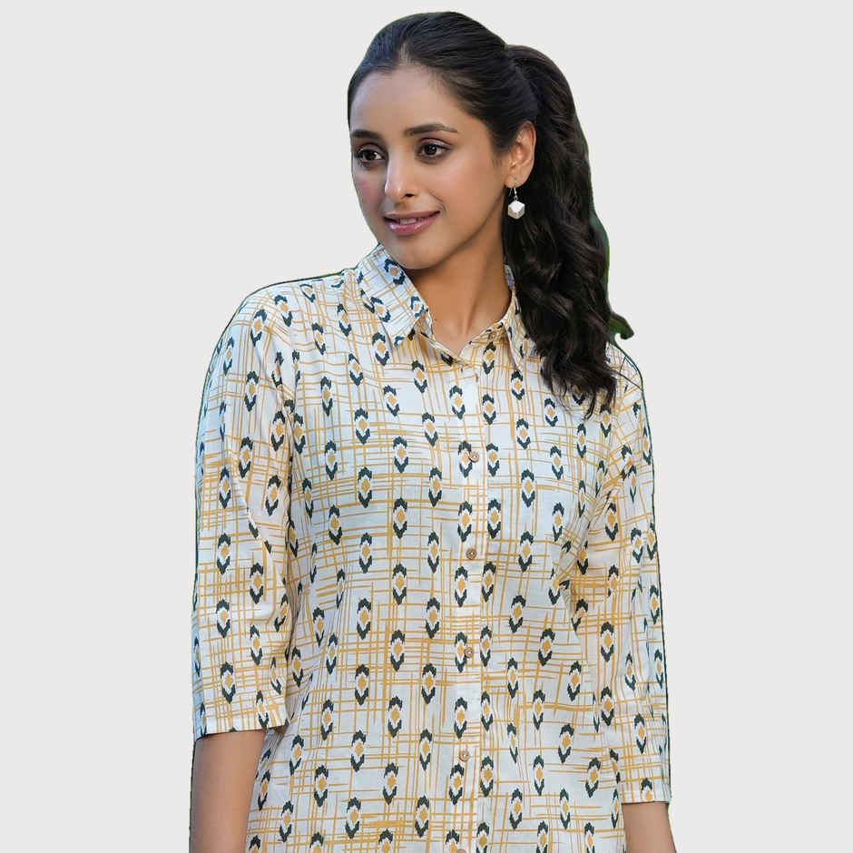 Sanskrutihomes Mustard And Blue Ethnic Motifs Printed Pure Cotton Night Suit | M