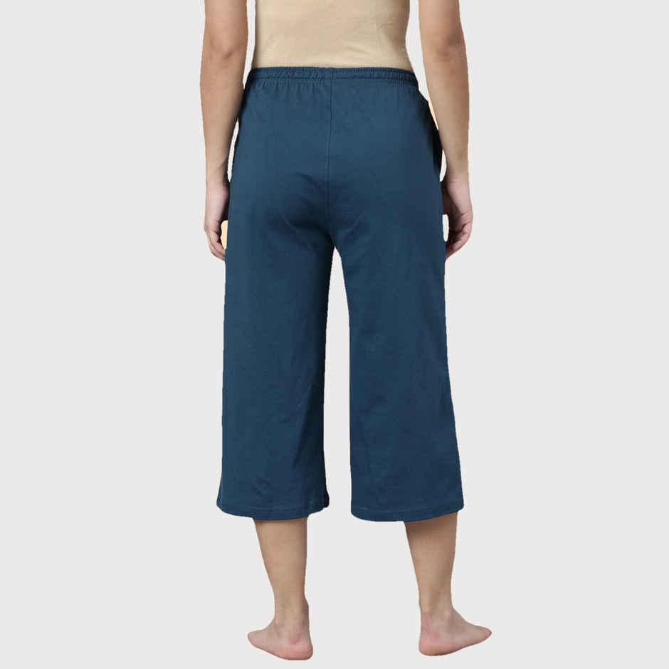 Kryptic Women's Pure Cotton Solid Capri | Teal Blue - S
