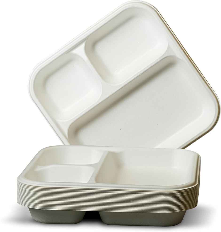 Bio-Degradable Bagasse Square Plates | 3 Compartment | Tempware