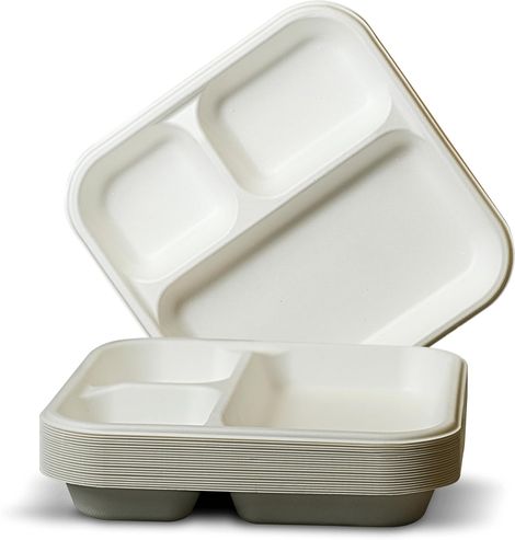 Tempware Bio-Degradable Bagasse 3 Compartment Disposable Square Plates