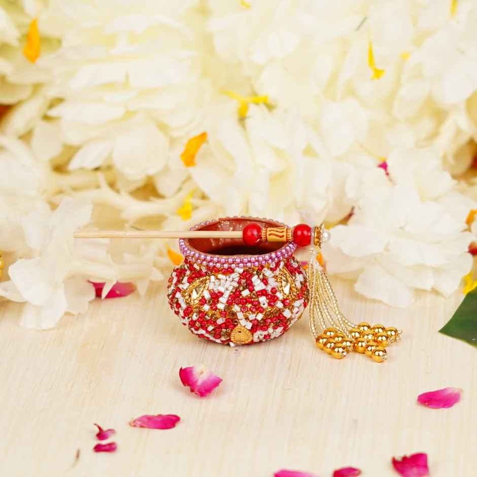 Handcrafted Red Janmashtami Dahi Handi with Stick | Krishna Janmastami Special (ServDharm)