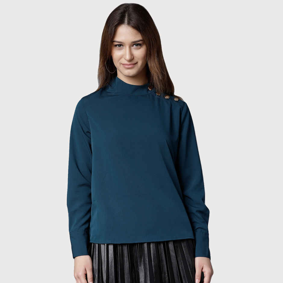 Tokyo Talkies Women's Top With Cuffed Sleeves | Blue - S