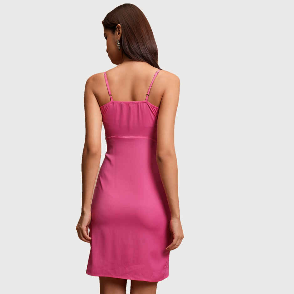 Ketch Women's Shoulder Strap Ruched Bodycon Mini Dress | Pink - S