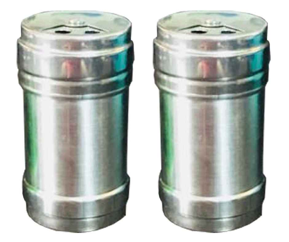 Kuber Industries Stainless Steel Cylindrical Shape Namak Dani/Salt and Pepper Shaker 2 Pcs | Silver