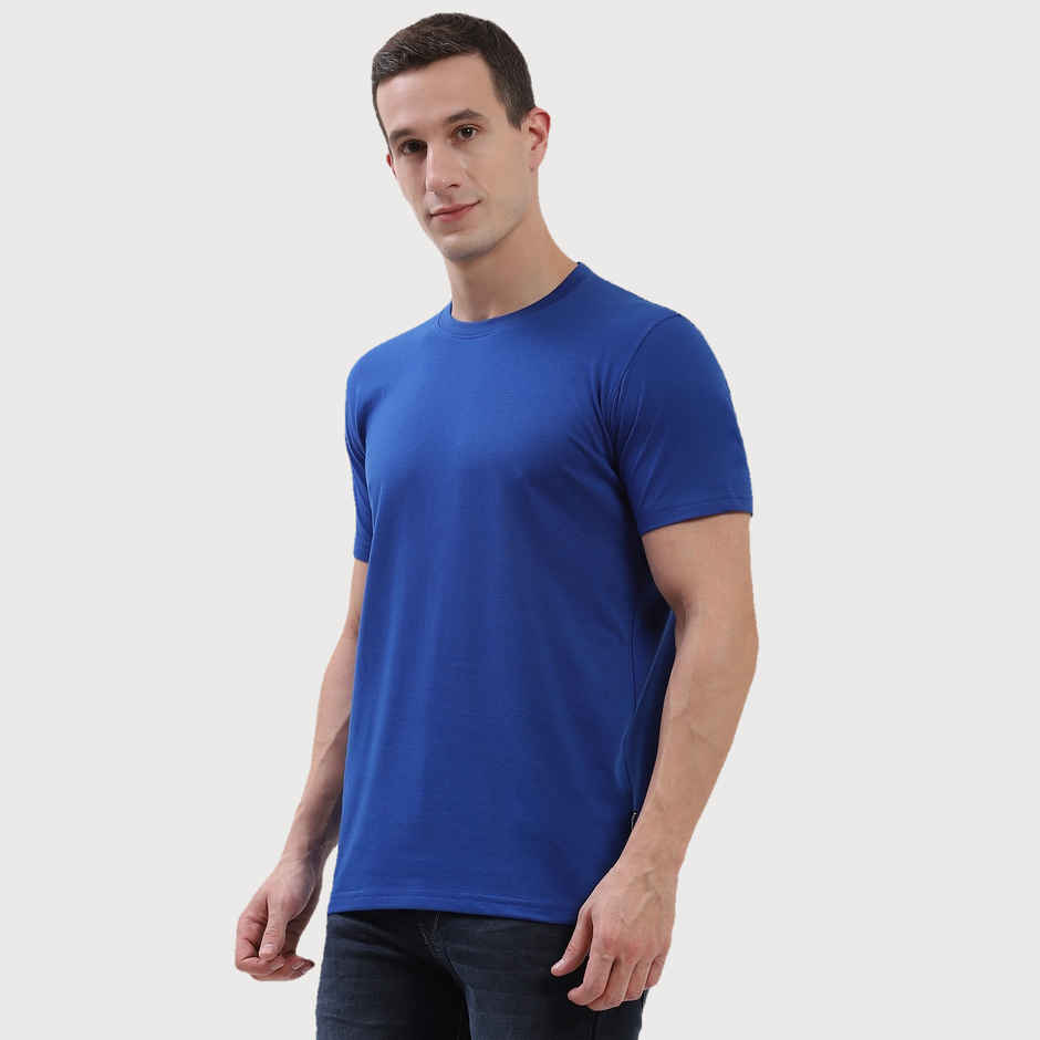 hummel Men's Cam Round Neck Solid Regular Fit Cotton Poly T-shirt | Blue - S