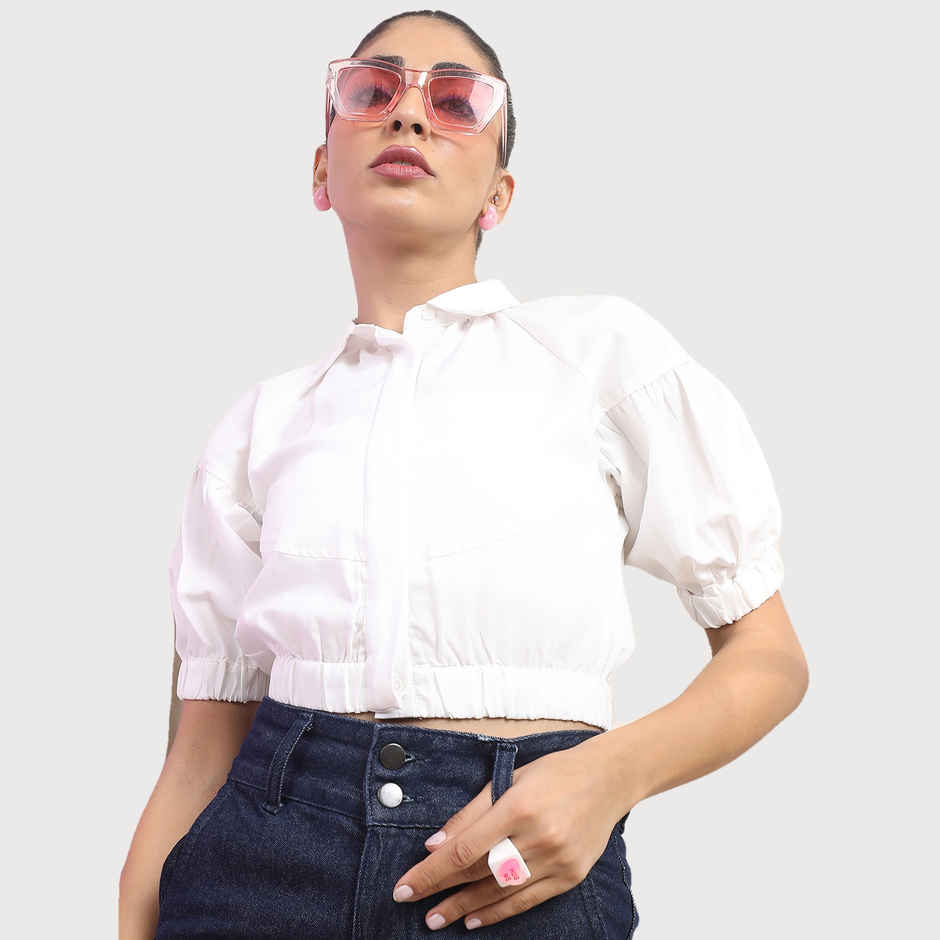 Tokyo Talkies Women's Crop Shirt | White - XL