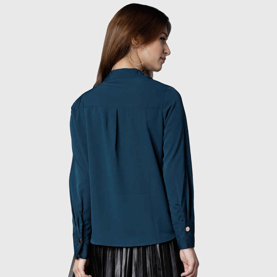 Tokyo Talkies Women's Top With Cuffed Sleeves | Blue - S