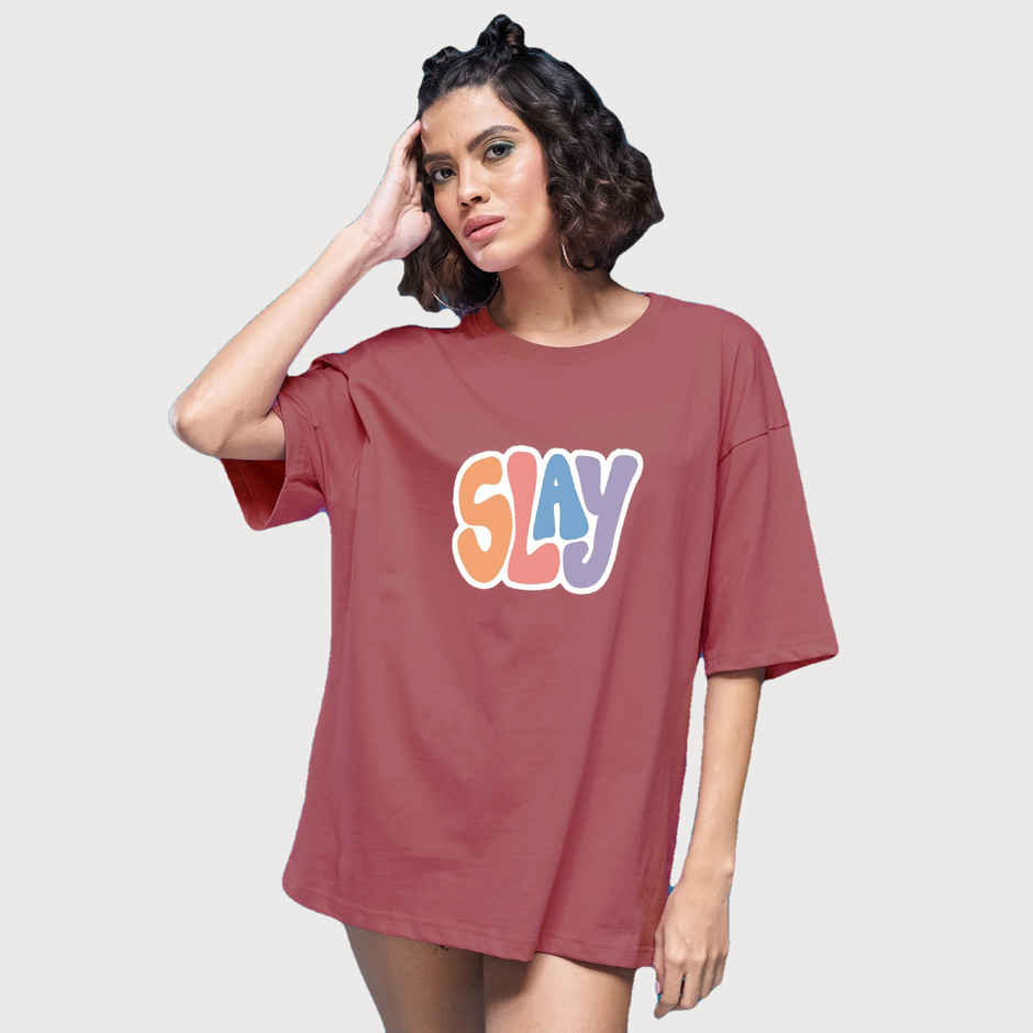 Smartees Women's Oversize Printed T-shirt | WW - 2040 | Onion Pink - XL