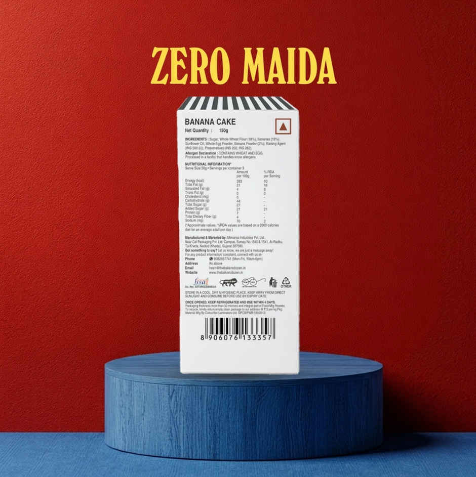 The Baker's Dozen Banana Cake Zero Maida | Whole Wheat | Fruit Cake | Zero Palm Oil | Clean Label