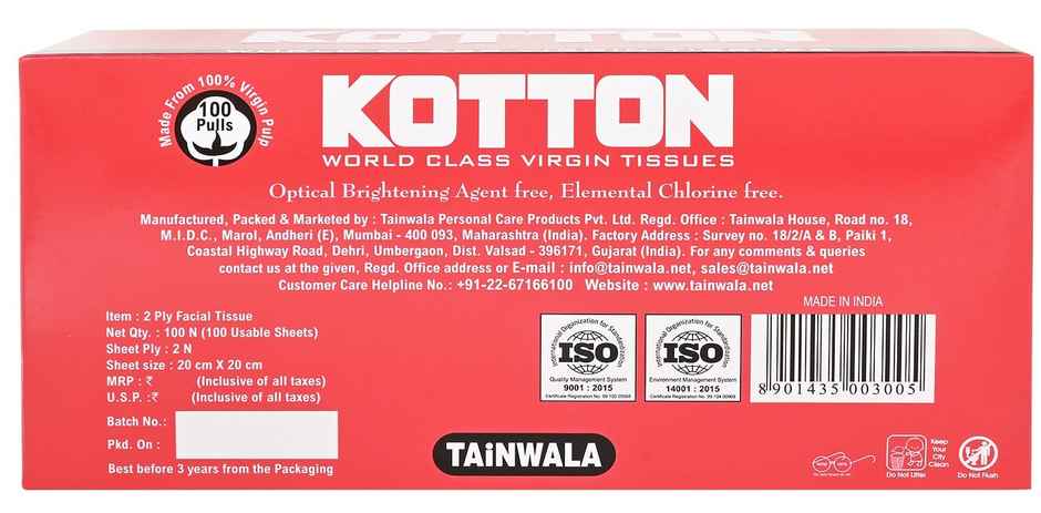 Kotton Facial Tissues Box - 2 Ply - 100% Virgin Pulp-Paper Box - 200 Pulls Combo