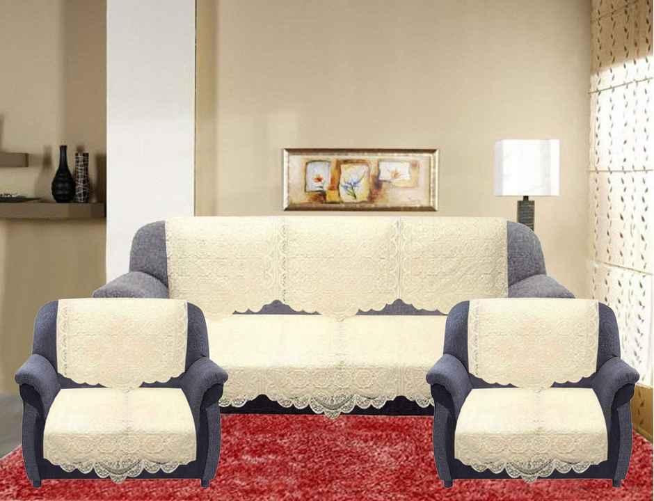 Kuber Industries Premium 5 Seater Sofa Cover | Chikankari Cotton | 10 Pieces | Cream