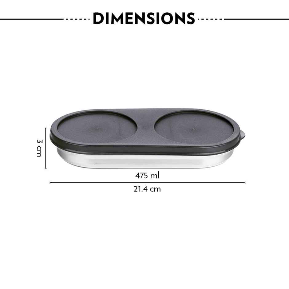 Borosil Carry Fresh Stainless Steel Insulated Lunchbox, 3 pc Set (280ml x 2 + 475ml Chapati Dabba)