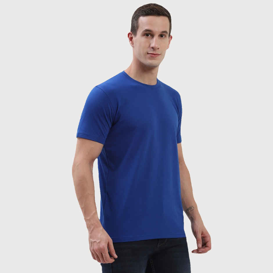 hummel Men's Cam Round Neck Solid Regular Fit Cotton Poly T-shirt | Blue - S