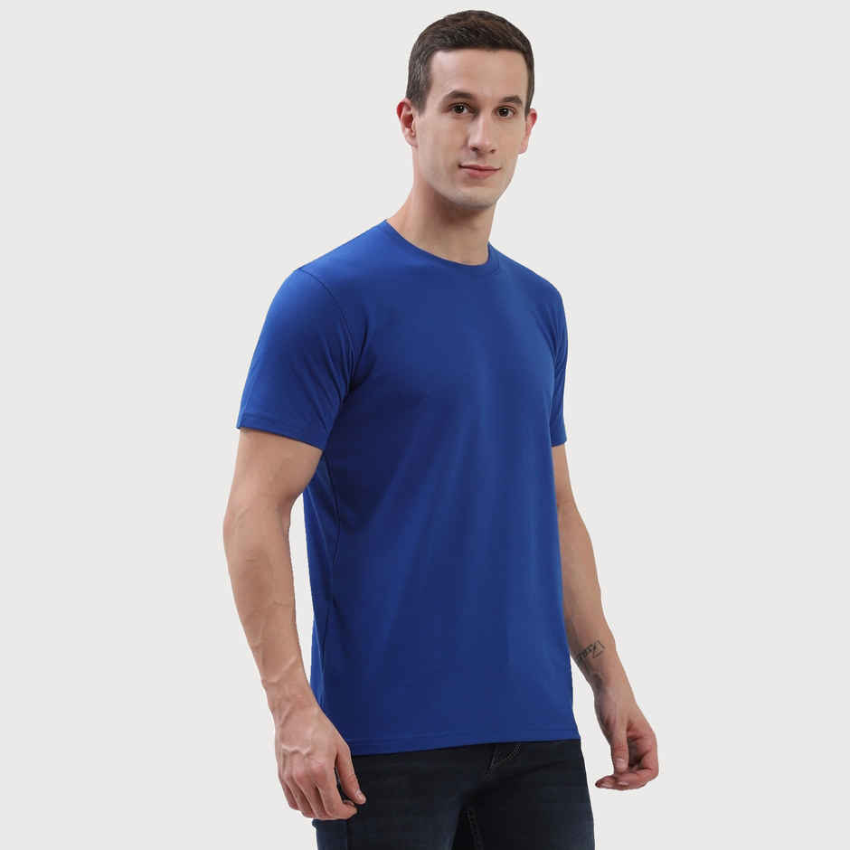 hummel Men's Cam Round Neck Solid Regular Fit Cotton Poly T-shirt | Blue - L