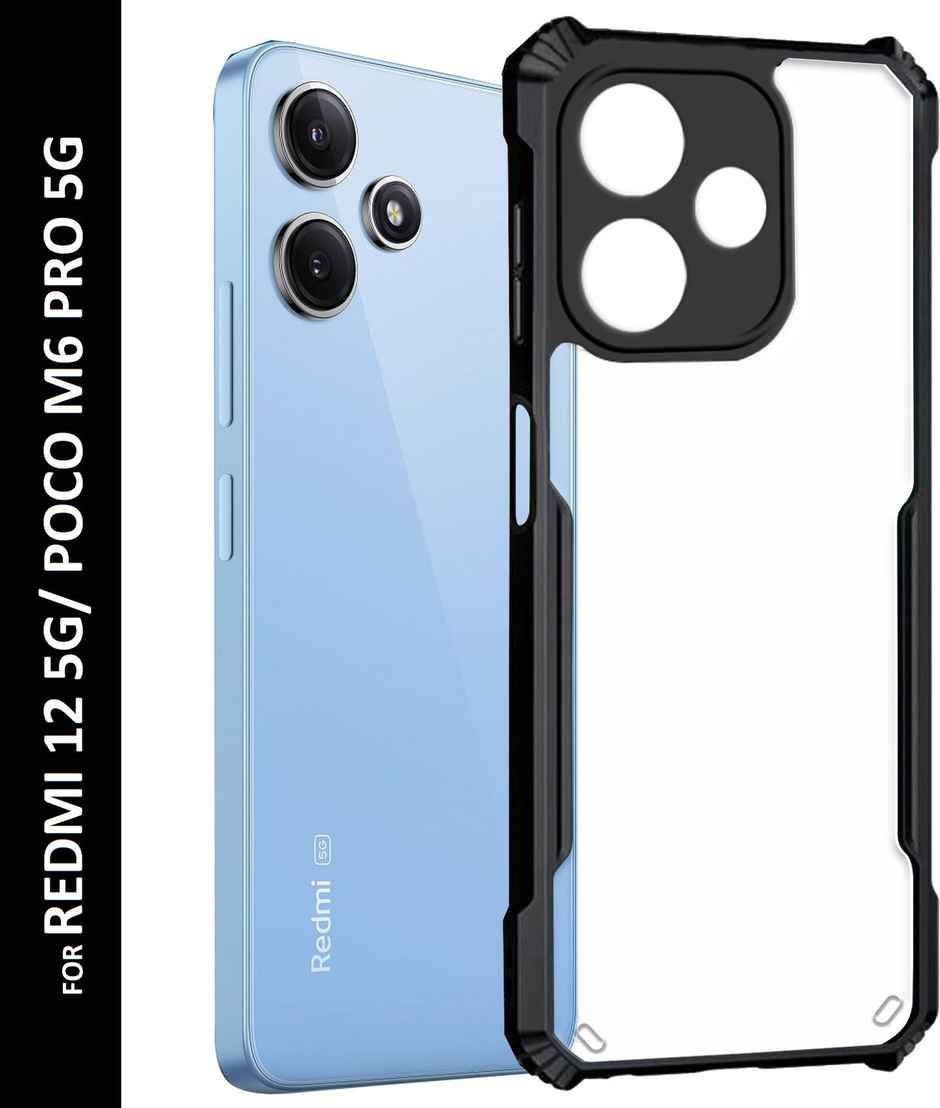 Kwine Case Redmi 12 5G / Poco M6 Pro 5G Back Cover - Black Bordered Transparent Case