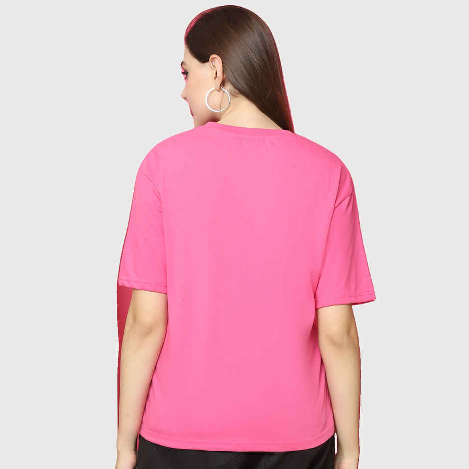 Fabflee Women Oversize Cotton Printed Round Neck Tshirt | Pink | FAB-OS-522 | XL