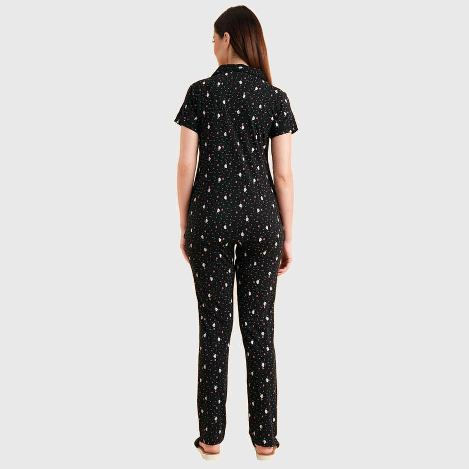 Sweet Dreams Women Printed Half Sleeves Pyjama Set Black S
