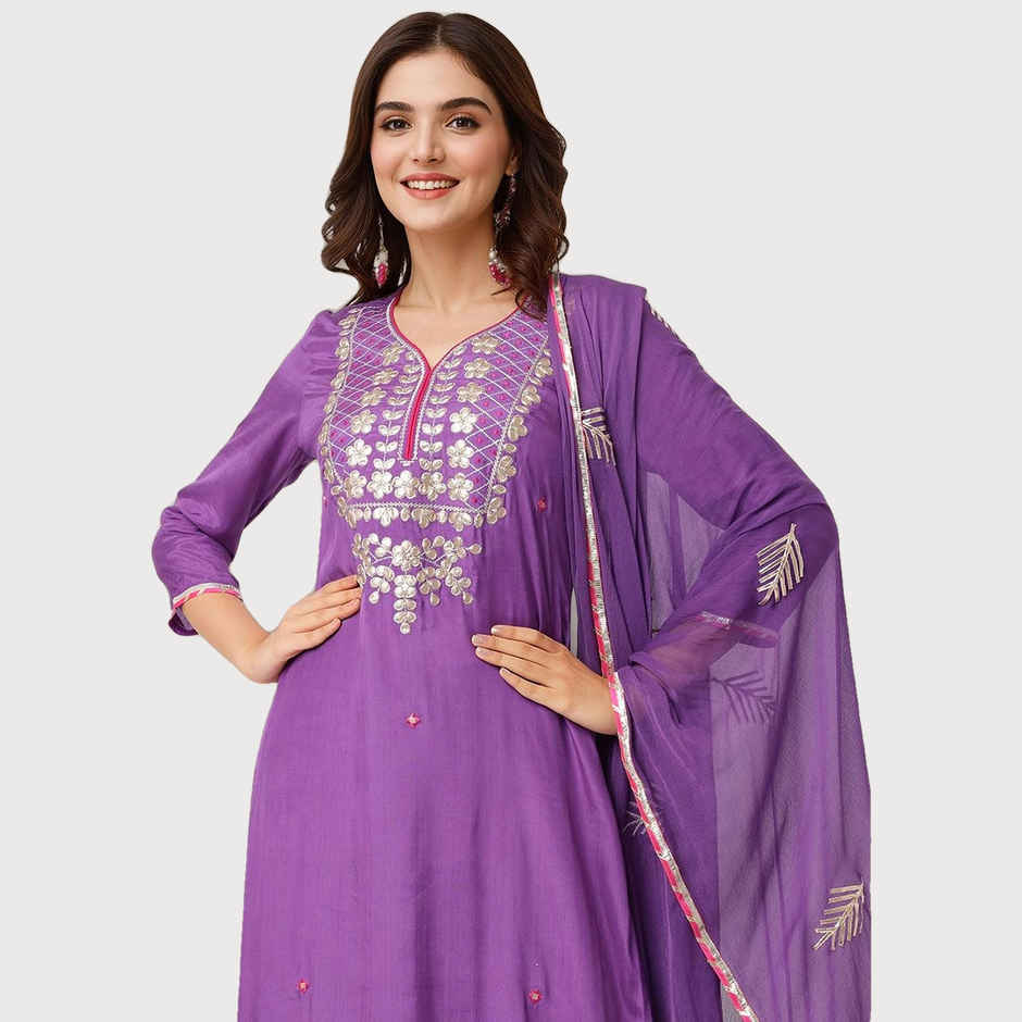 Ishin Women Polyester Kurta Set | INWSDAW24354 | Purple - XL