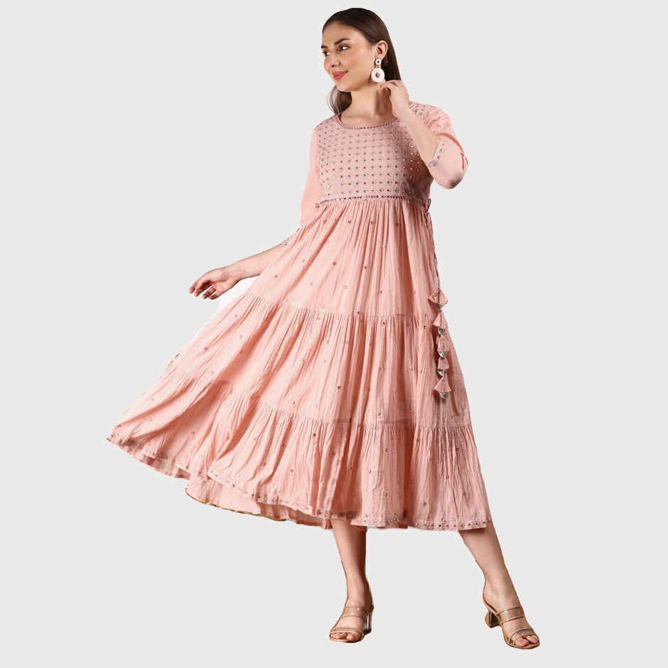 Ishin Women's Peach Dress - L | INWDRS24037