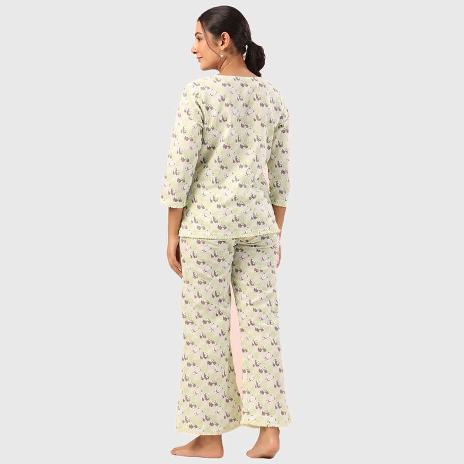 Sanskrutihomes Women Printed Pure Cotton Green Night Suit SE-NSP-606 | M