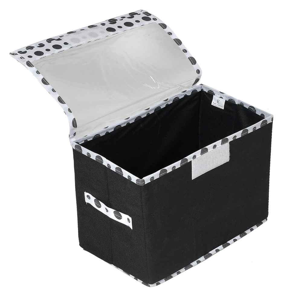 Kuber Industries Small Non-Woven Storage Box with Transparent Lid & Handle | 35x18 x22 cm (Black)