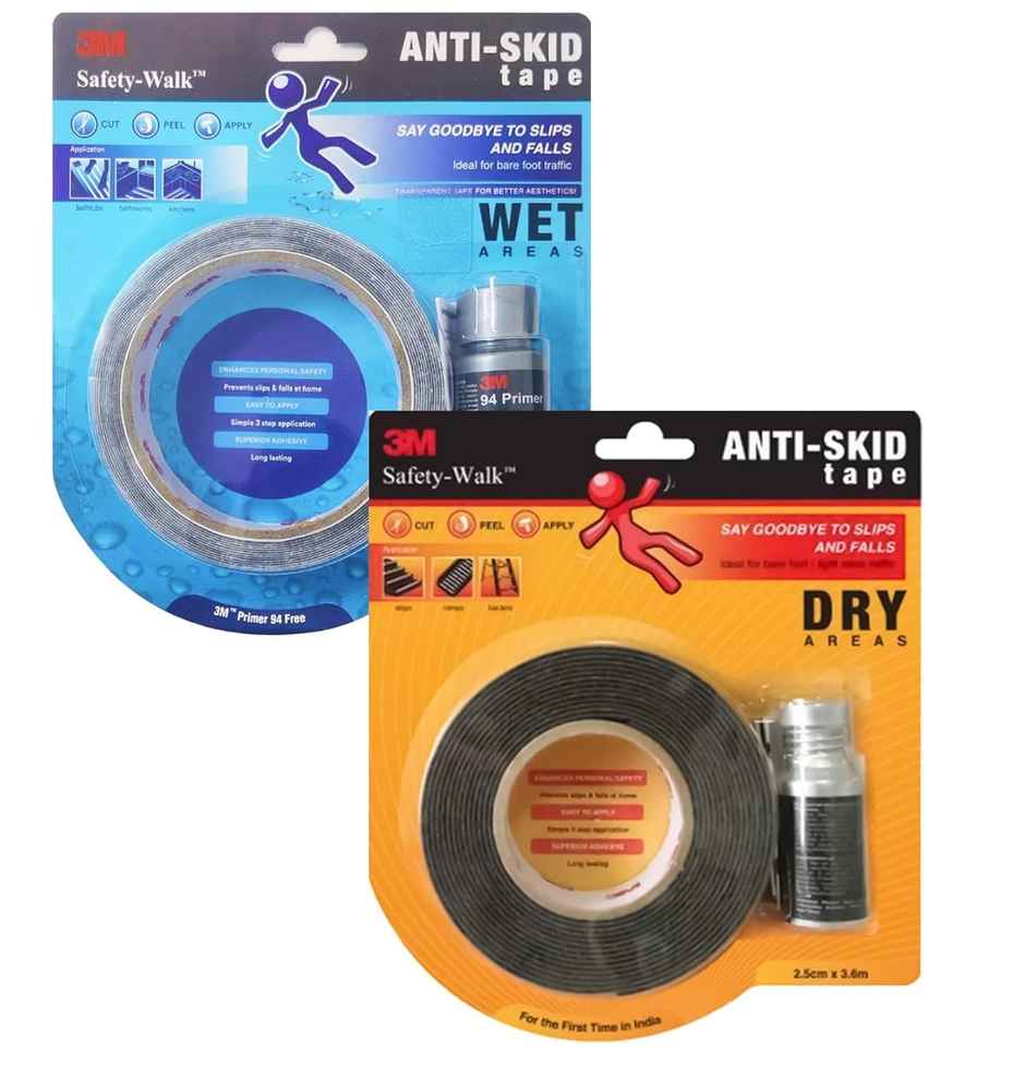 3M Anti Skid Tape with Primer 10ml, Skid Resistant (2.5cmx3.6m, Dry Areas)