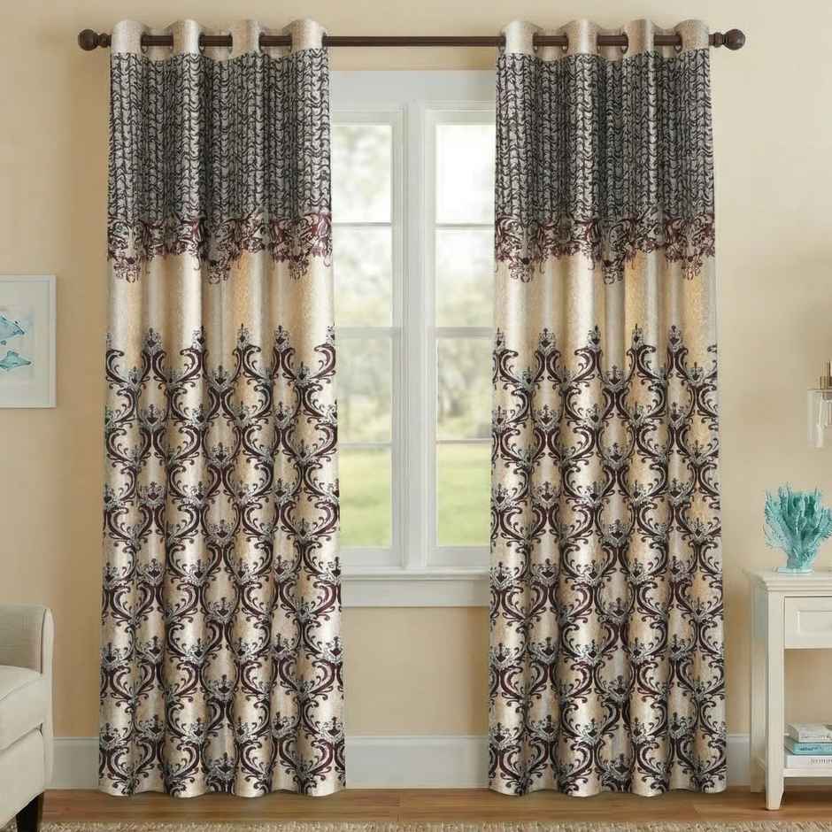 Home Sizzler Regal Damask Grommet Polyester Door Curtain 7 Feet Dark Brown