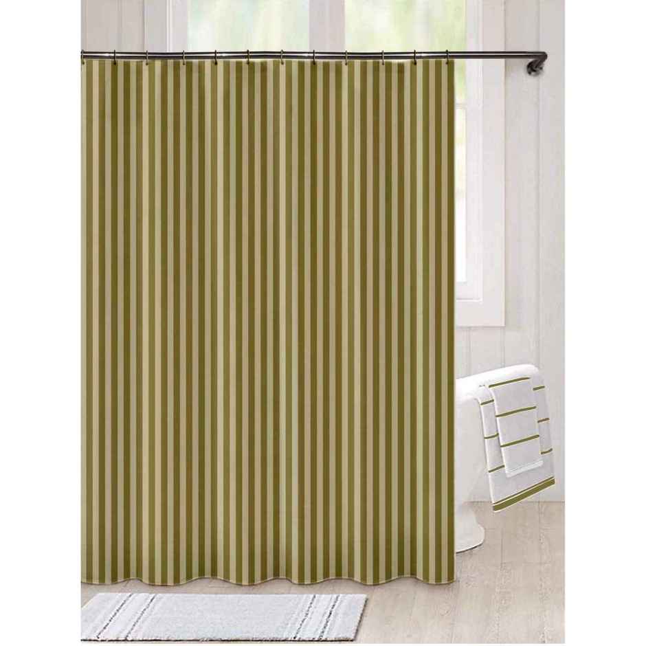Lushomes Shower Curtain - Striped Green Satin Stripe | 12 Eyelets | Hooks | 6 x 6.5 ft