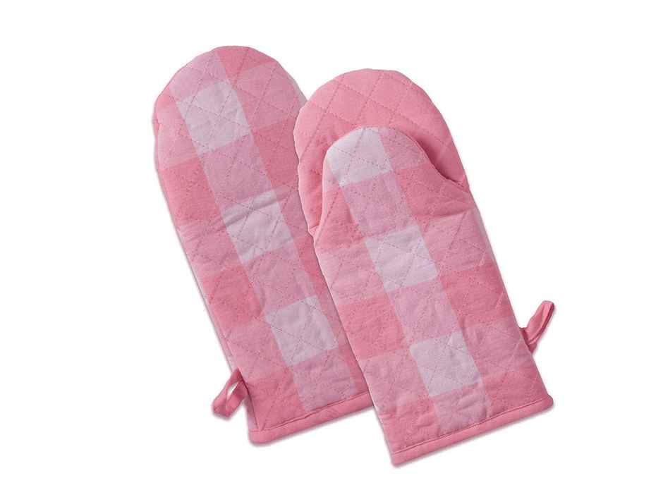 Lushomes Oven Gloves - Pink-White Buffalo Checks | Heat Proof | 6 x 13 inch
