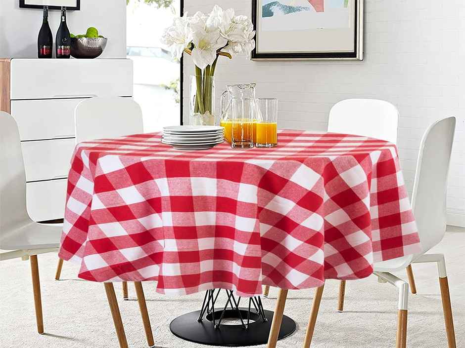 Lushomes Round Table Cloth - Cotton | Red Checks | 40 inch