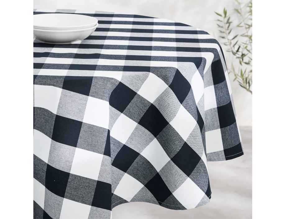 Lushomes Round Table Cloth - Black Checks | Cotton | 40 inch