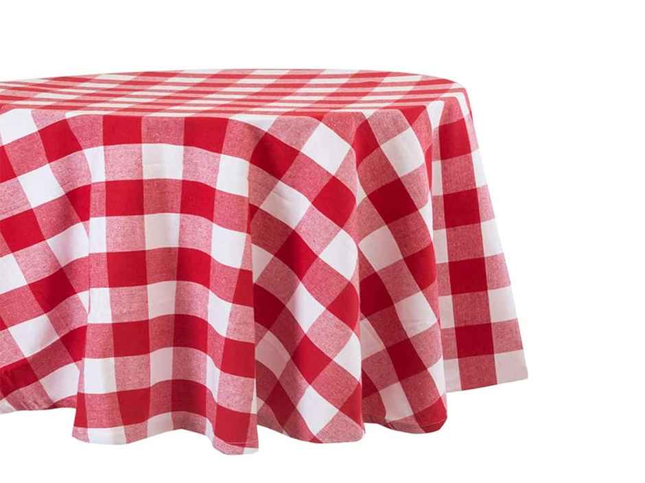 Lushomes Round Table Cloth - Cotton | Red Checks | 40 inch