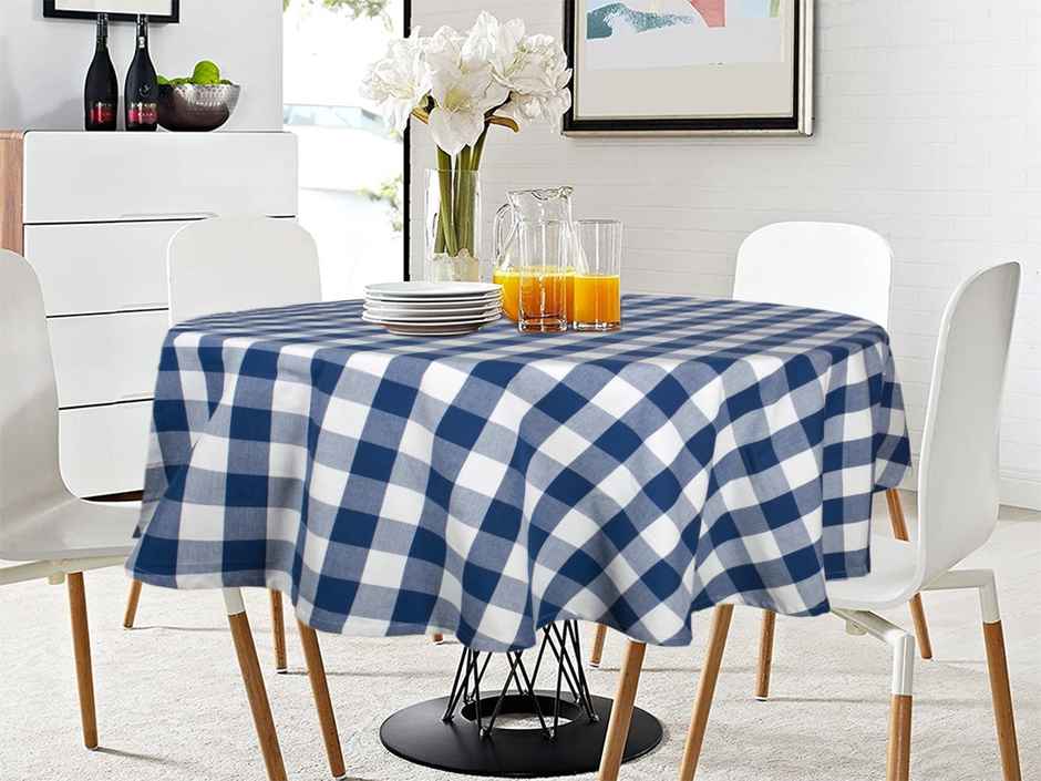 Lushomes Table Cloth - Buffalo Checks Royal Blue | 60 inch Round | 4 Seater