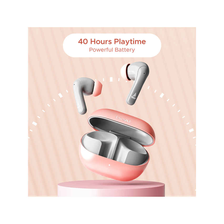 boAt Airdopes 155 w/ 40 hrs Playtime,In-Ear Detection,Quad Mics ENx Tech,ASAP Charge Bluetooth - Hot Rouge