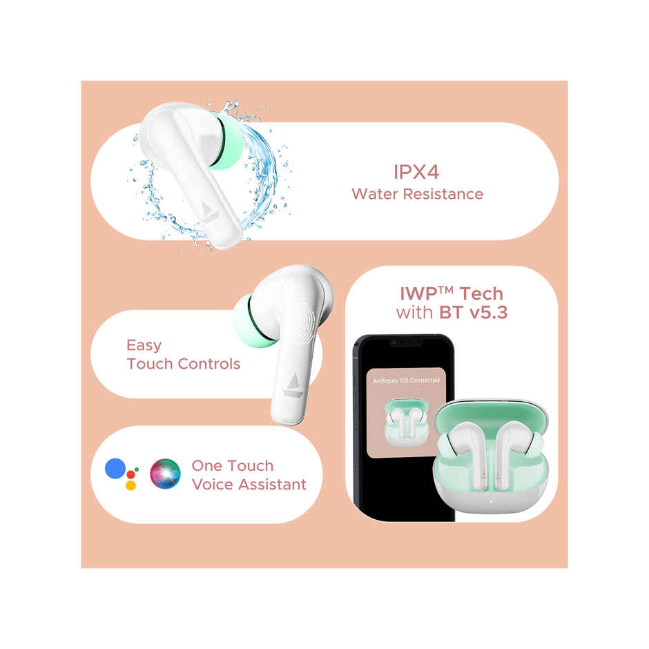 boAt Airdopes 155 Tws Earbuds W/ 40h Playtime, in-ear Detection, Quad Mics Enx Tech(Ivory White)