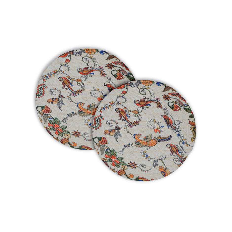 Hosta Homes Pure Cotton Multicolor Sparrows Digitally Printed Table Place Mats | Pack of 2