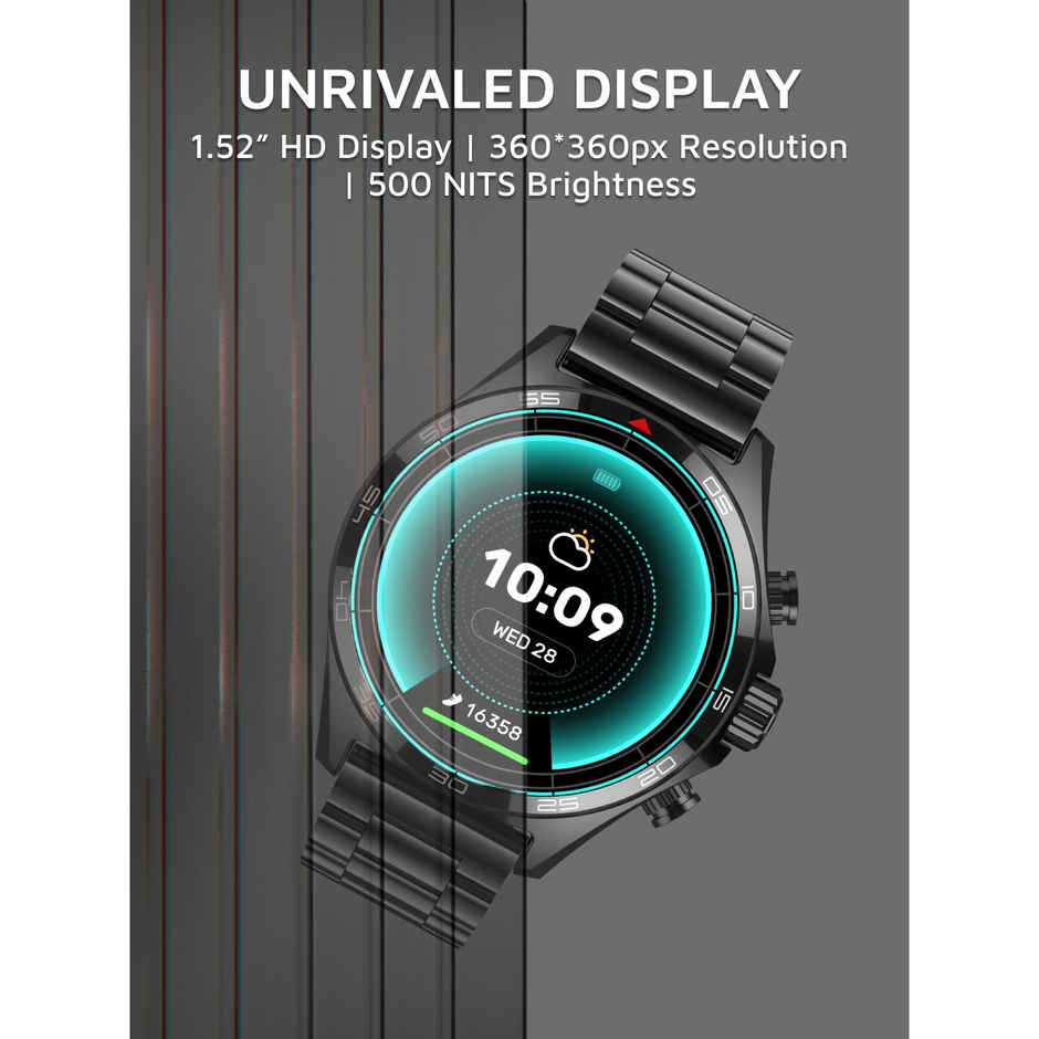 Cult Active TR 1.52"Display, Stainless Steel Build, Wireless Charging, BT Calling Smartwatch (Black)