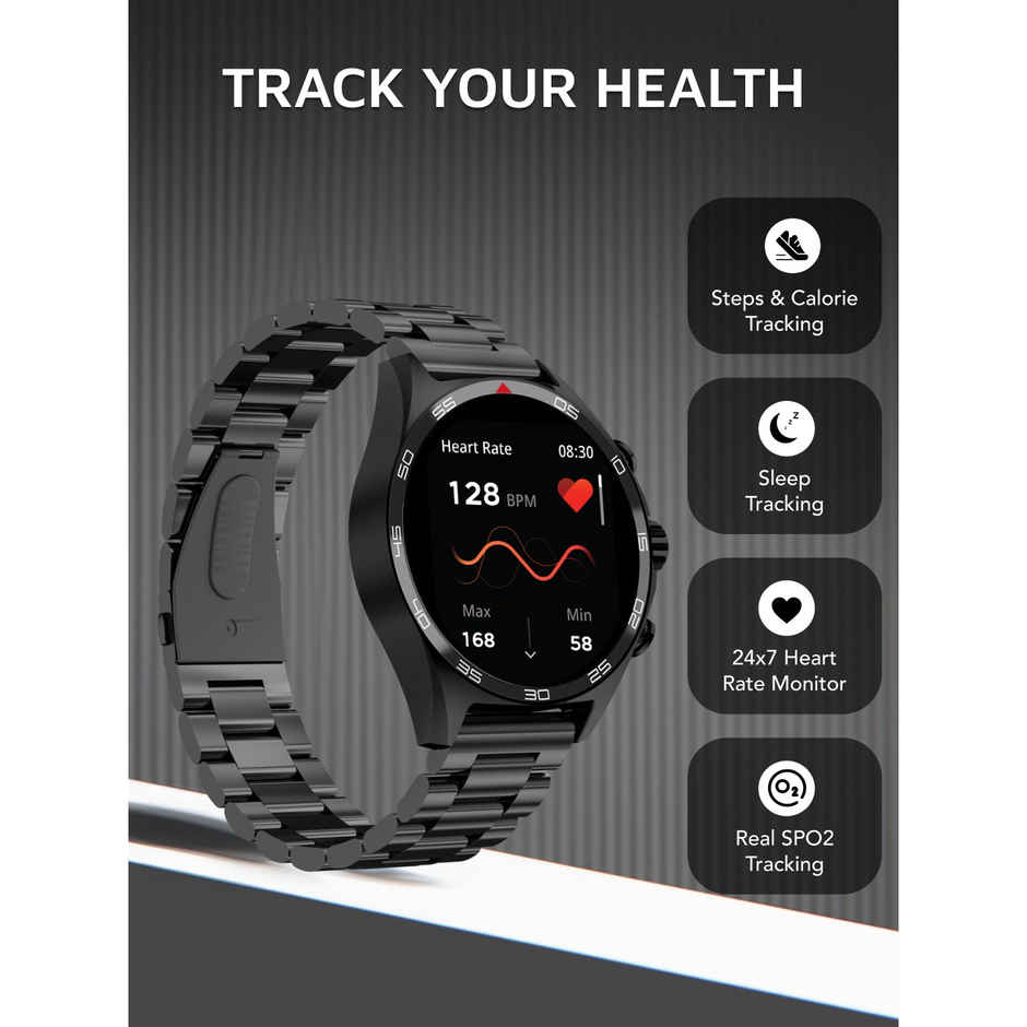 Cult Active TR 1.52"Display, Stainless Steel Build, Wireless Charging, BT Calling Smartwatch (Black)